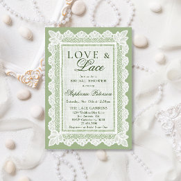 Love and Lace Theme Sage Green Lace Bridal Shower Invitation