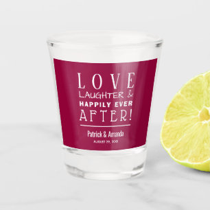 Love and Laughter Cranberry Wedding Shot Glass