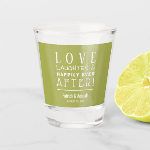 Love and Laughter Green Wedding Shot Glass