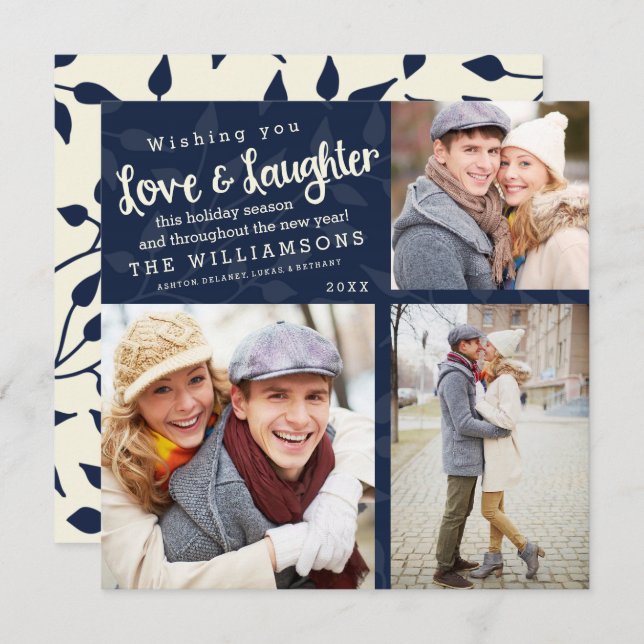 Love and Laughter Holiday Photo Card / Navy Blue (Front/Back)