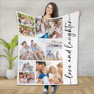 Love and Laughter Script Multi Photo Collage Fleece Blanket