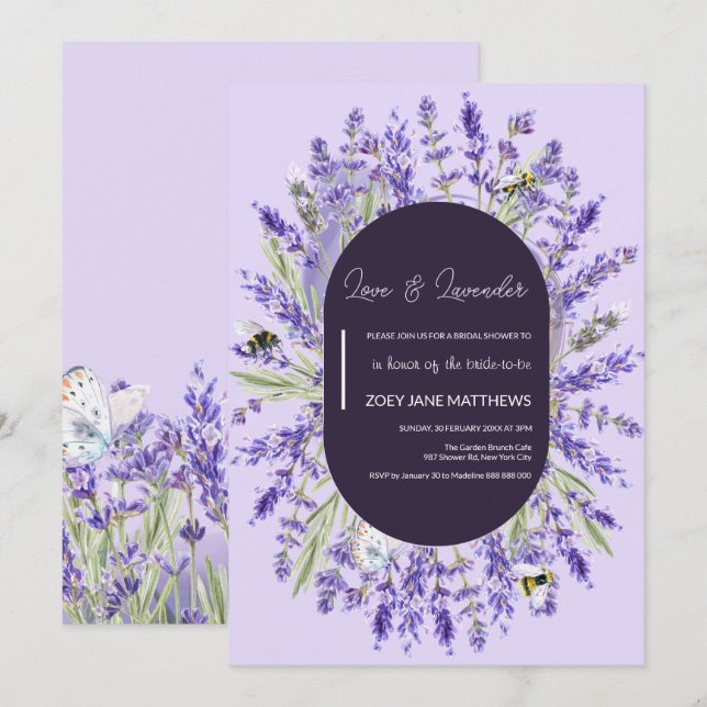 Love and Lavender | Elegant Floral Bridal Shower Invitation (Front/Back)