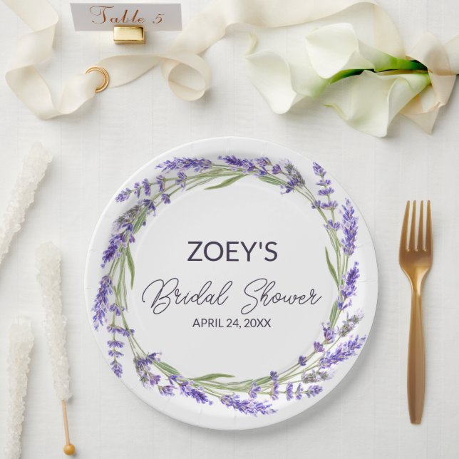Love and Lavender | Elegant Watercolor Floral Paper Plate (Wedding)