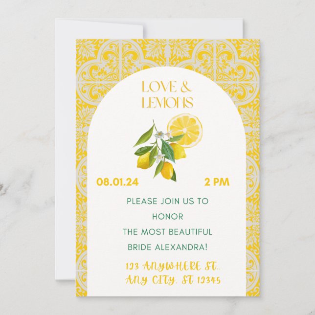 Love and Lemons Bridal Shower Invitation (Front)