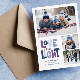 "Love and Light" 3 Photo Collage Happy Hanukkah Holiday Card