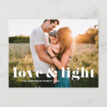 Love and Light Bold Typography Hanukkah Photo Holiday Postcard<br><div class="desc">Love and Light! Send Hanukkah wishes to family and friends with this customisable Hanukkah postcard. It features bold typography. Personalise by adding names and a photo. This calligraphy Happy Hanukkah postcard is available on other cardstock.</div>