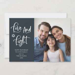 Love and Light Dark Blue Hanukkah Photo Holiday Card