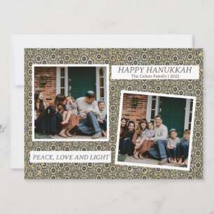 Love and Light   Elegant Hanukkah family 2 photo Holiday Card