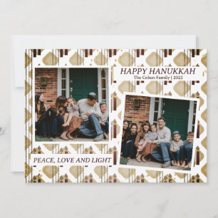 Love and Light Elegant Hanukkah family 2 photo Holiday Card