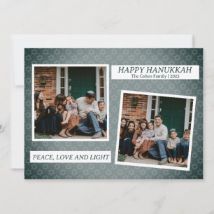 Love and Light   Elegant Hanukkah family 2 photo Holiday Card