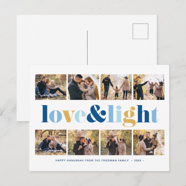 "Love and Light" Gallery of 8 Photos Hanukkah Holiday Postcard (Front/Back)