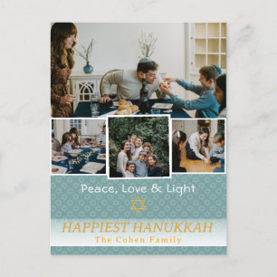 Love and Light Hanukkah family photo Collage Holiday Postcard