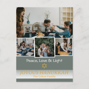 Love and Light Hanukkah family photo Collage Holiday Postcard