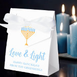 Love and Light Hanukkah Menorah Custom Party Favour Box<br><div class="desc">Cute custom Love and Light Hanukkah party favour box for Jewish family gifts at a Chanukah party or a synagogue. Personalise with your own last name or group information in blue around the pretty gold menorah.</div>