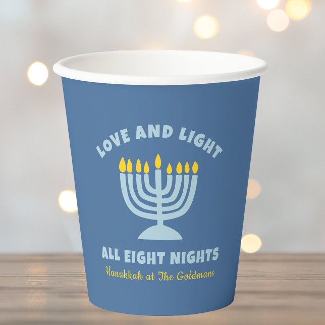 "Love and Light" Jewish Eight Nights of Hanukkah Paper Cups (Creator Uploaded)