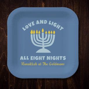 "Love and Light" Jewish Eight Nights of Hanukkah Paper Plate