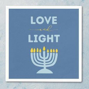"Love and Light" Jewish Menorah Blue Hanukkah Napkin