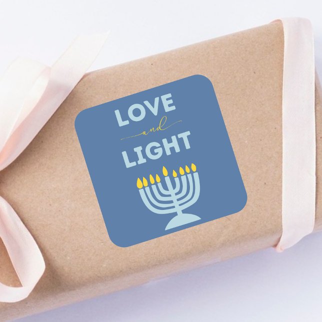 "Love and Light" Jewish Menorah Blue Hanukkah Square Sticker (Creator Uploaded)