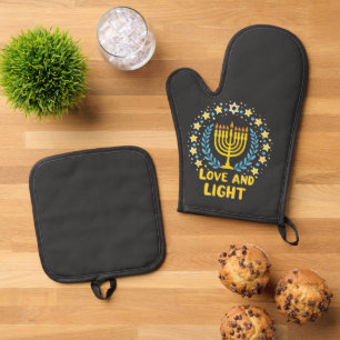 Love and Light Menorah Jewish Hanukkah Holiday  Oven Mitt & Pot Holder Set