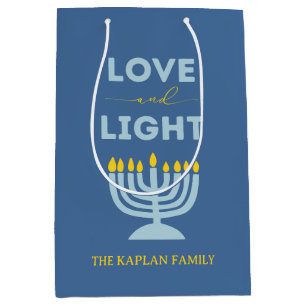 "Love and Light" Menorah Personalised Hanukkah Medium Gift Bag