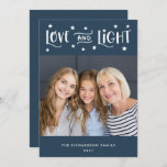 Love and Light | Photo and Stars Hanukkah Holiday Card<br><div class="desc">This simple and stylish Hanukkah card features a photo of your family and the words "Love and Light" in trendy,  modern white typography,  with a scattering of matching white stars.</div>