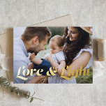 Love and Light Retro Typography Photo Hanukkah<br><div class="desc">Love and light | Send your Hanukkah greetings to family and friends with this customisable Hanukkah card. It features retro bold typography. Personalise this photo Hanukkah card by adding your details. This gold foil Hanukkah card is available in other colours and cardstock. Matching items are also available.</div>