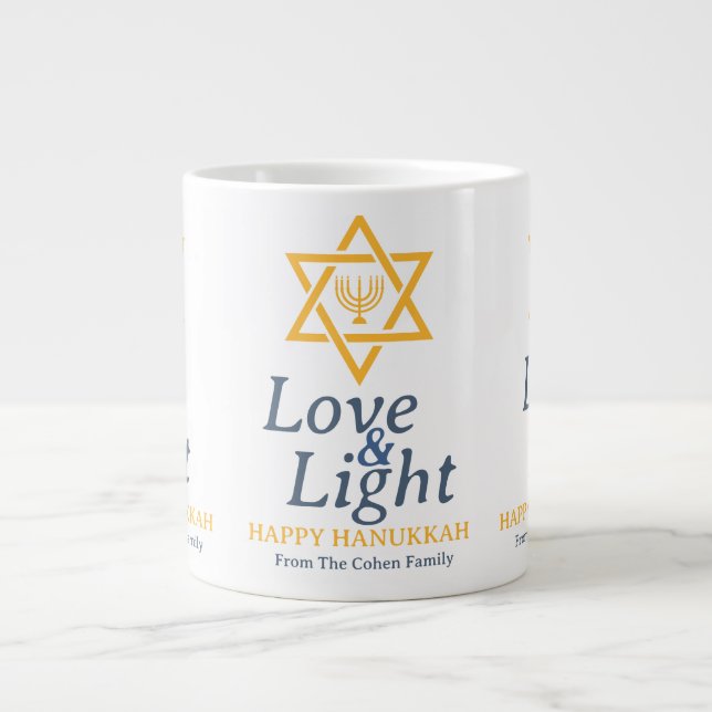 Love and Light | Simple Hanukkah family  Large Coffee Mug (Front)