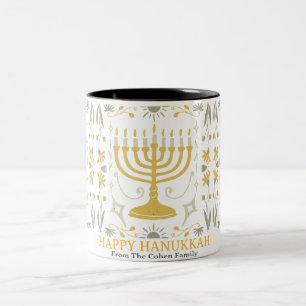Love and Light Simple Happy Hanukkah family Two-Tone Coffee Mug