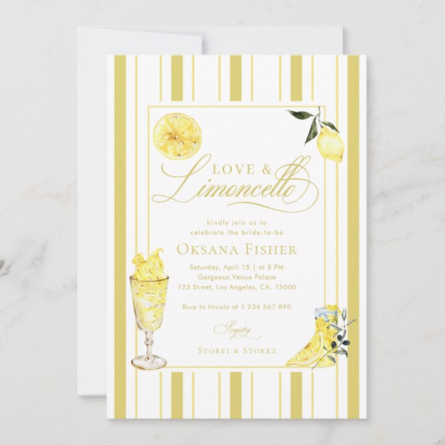 Love and Limoncello Italian Lemon Bridal Shower Invitation (Front)