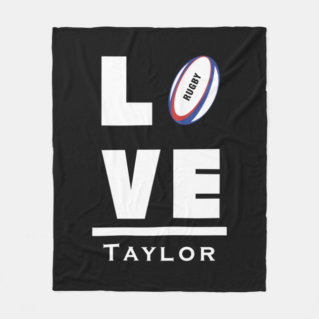 Love And Live Rugby Sports Fan Custom Name Fleece Blanket (Front)