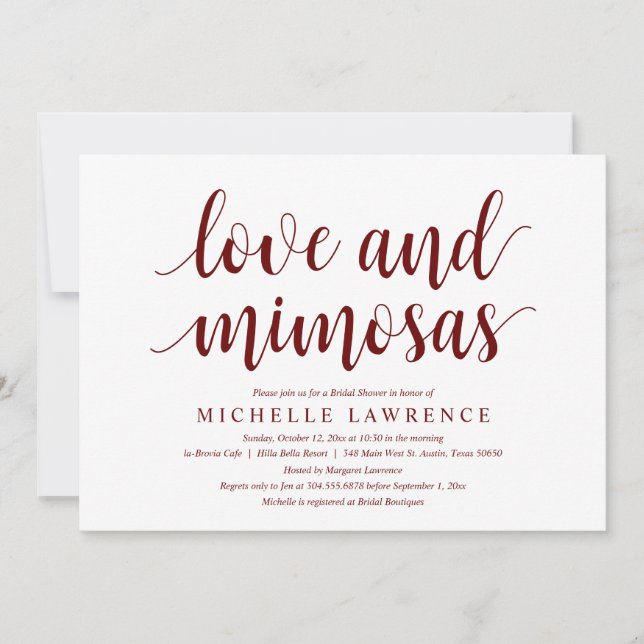 Love and mimosas, Modern Bridal Shower Celebration Invitation (Front)