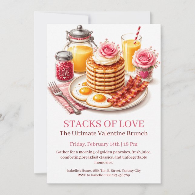 Love and Pancakes Valentine Brunch Invitation (Front)