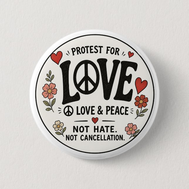 Love and peace 6 cm round badge (Front)