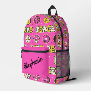 Love and Peace Hippy Style Personalized Printed Backpack