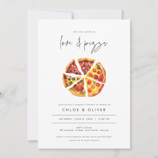 Love and Pizza Couples Shower Invite Engagement  (Front)