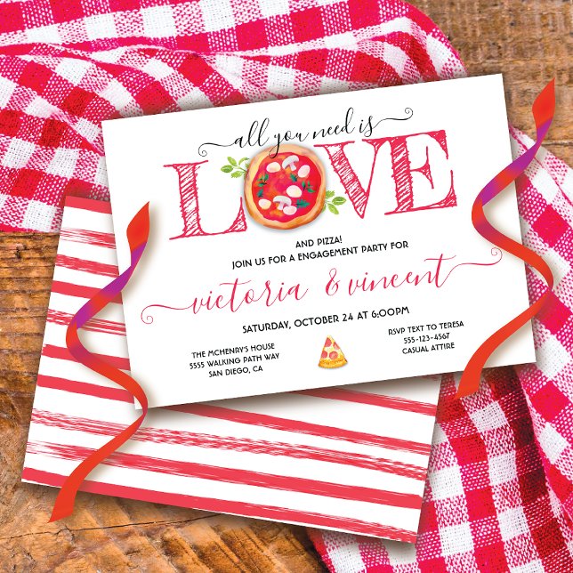 Love and Pizza Engagement Italian Dinner Invitation (Creator Uploaded)