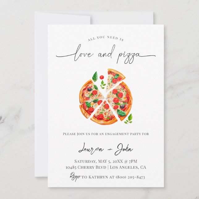 Love and Pizza Engagement Party Invitation (Front)