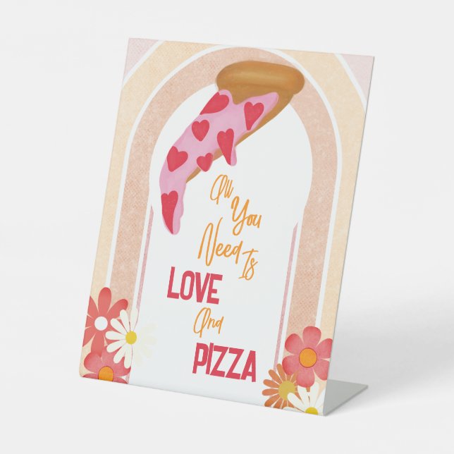 Love And Pizza Modern Bridal Shower Pedestal Sign (Front)