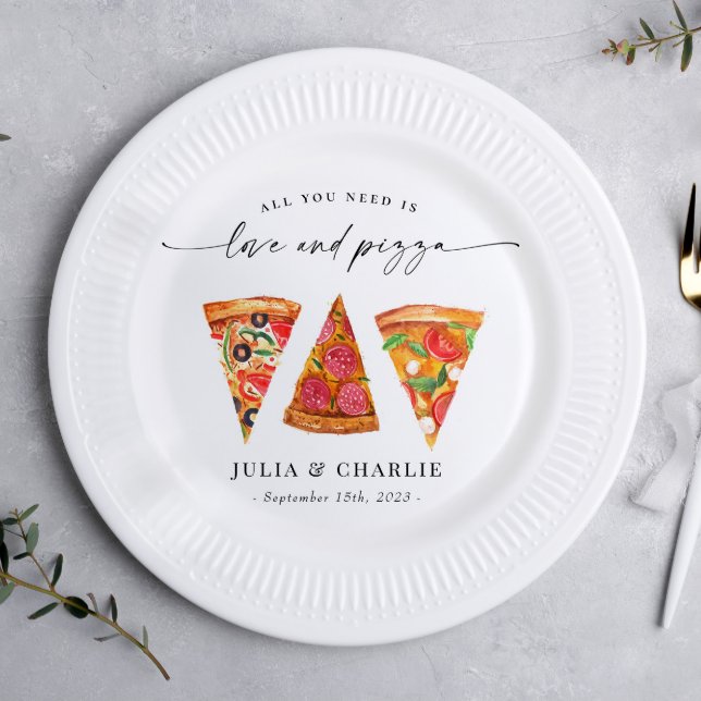 Love and Pizza Rehearsal Dinner Paper Plate