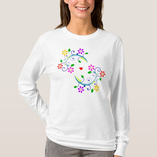 Love and Rainbow-Coloured Flowers White Top (Front)