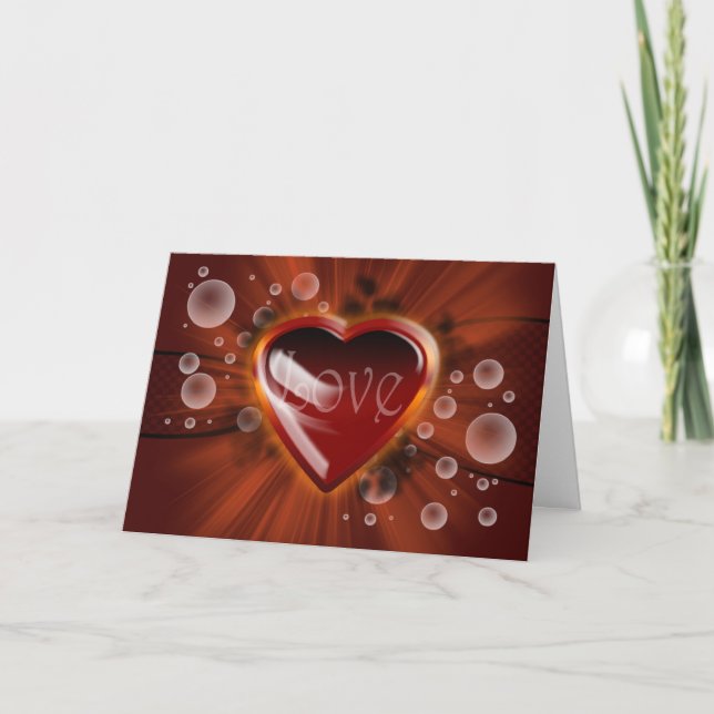Love and romance, vector heart with bubbles linear card (Front)