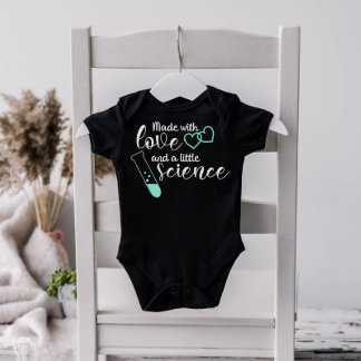 Love and Science IVF Quote Mint Green White Text Baby Bodysuit