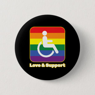 Love and Support rainbow person with disability wh 6 Cm Round Badge