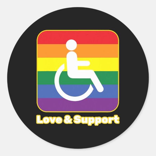 Love and Support rainbow person with disability wh Classic Round Sticker (Front)