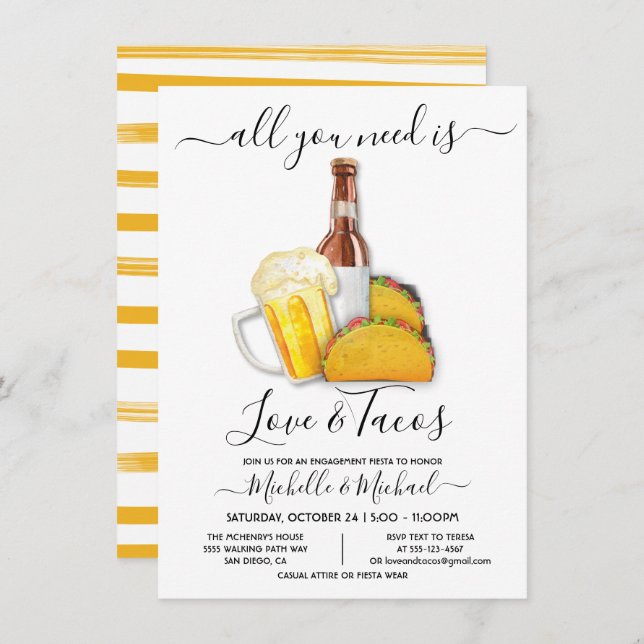 Love and Tacos Beer Fiesta Engagement Party Invitation (Front/Back)