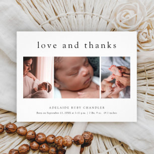 Love and Thanks 3 Photo New Baby Thank You Card Fl