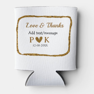 Love and thanks add couple name golden black weddi can cooler