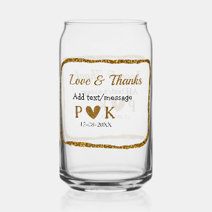 Love and thanks add couple name golden black weddi can glass
