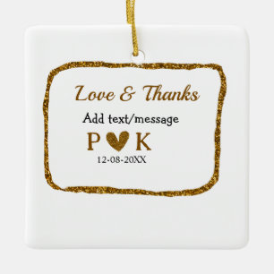 Love and thanks add couple name golden black weddi ceramic ornament