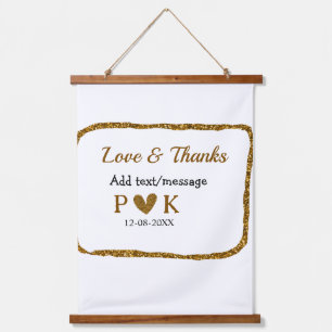 Love and thanks add couple name golden black weddi hanging tapestry